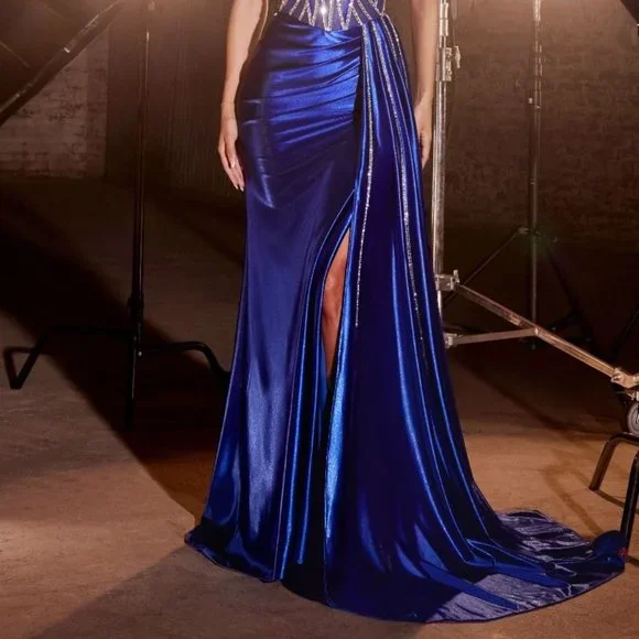 NEW FLOOR LENGTH SLEEVELESS SHEATH DRESS EMBROIDERED WITH RHINESTONES CDS440